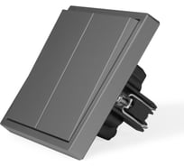 Выключатель серый, двухклавишный, 1 пост, с тонкой пластиковой рамкой Vell GY1P-2L-Grand 1394911