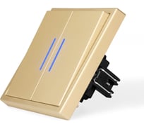 Выключатель c подсветкой золотой, двухклавишный, 1 пост, с тонкой пластиковой рамкой Vell GD1P-2L-EchoGrand 1394932