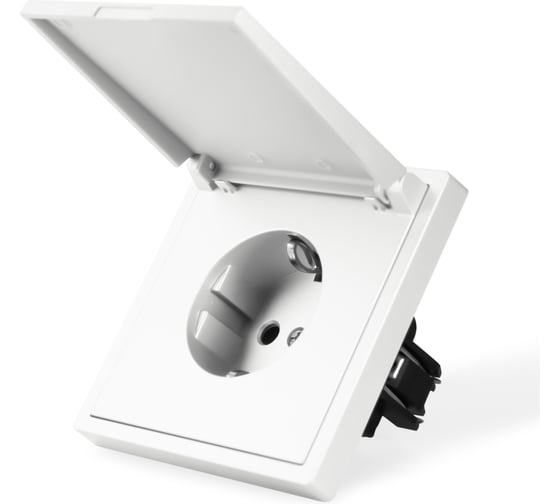 Розетка Vell белая, электрическая с защитной крышкой, 1 пост, с тонкой пластиковой рамкой {WH-EUW-Grand} 1394921 1