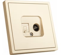 Розетка Vell золотая, 1 пост, TV + RJ (CAT 6) разъем, с тонкой пластиковой рамкой {GD- TV-RJ-Grand} 1394940