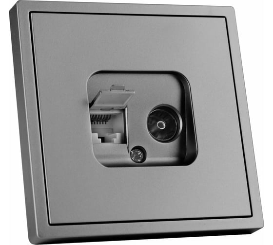 Розетка Vell серая, 1 пост, TV + RJ (CAT 6) разъем, с тонкой пластиковой рамкой {GY- TV-RJ-Grand} 1394939