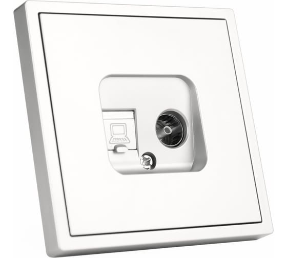 Розетка Vell белая, 1 пост, TV + RJ (CAT 6) разъем, с тонкой пластиковой рамкой {WH- TV-RJ-Grand} 1394937 1