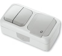 Блок: одноклавишный выключатель и розетка с крышкой VIKO белый, открытая установка 90555481