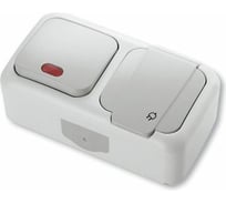 Горизонтальный блок: одноклавишный выключатель и розетка с крышкой VIKO белый 90555499