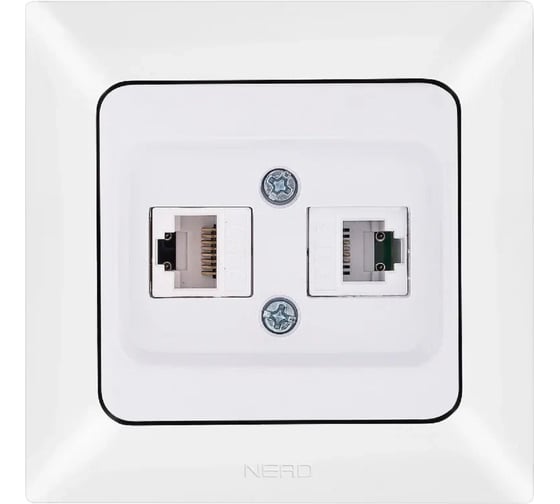 Компьютерная + телефонная розетка NE-AD CAT6+CAT3, Aras, Белый жемчуг, 93-126-23-DN 1