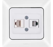Компьютерная + телефонная розетка NE-AD CAT5+CAT3, Aras, Белый жемчуг, 93-126-21-DN