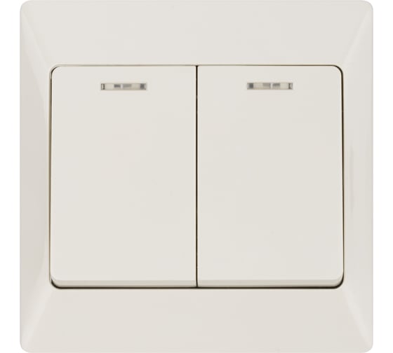 Выключатель слоновая кость 2 клавишный с подсветкой TDM ELECTRIC 10А, серия "Ильмень" SQ1823-0104