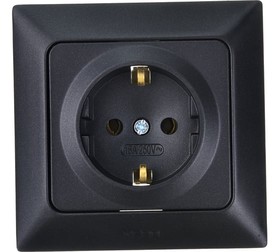 Розетка NE-AD с заземлением, керамика, 16А, 250В, Aras, Черный, 93-124-08-P 1