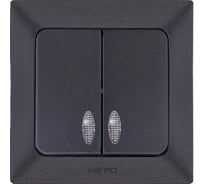 2-клавишный выключатель NE-AD с подсветкой, 10А, 250В, Aras, Черный, 1/12/120, 93-124-03-I