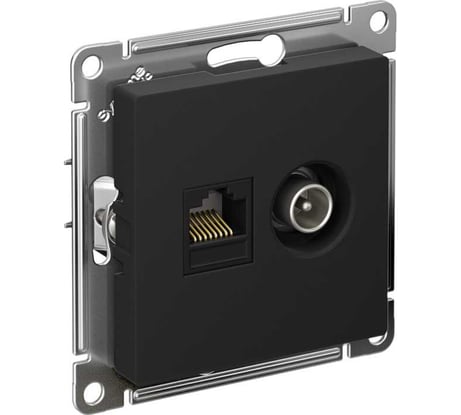 Розетка 2-ая ТВ + компьютерная RJ45 Systeme Electric (Schneider Electric) Atlasdesign карбон кат. 5Е ATN001089