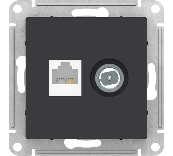 Розетка 2-ая ТВ + компьютерная RJ45 Systeme Electric (Schneider Electric) Atlasdesign карбон кат. 5Е ATN001089