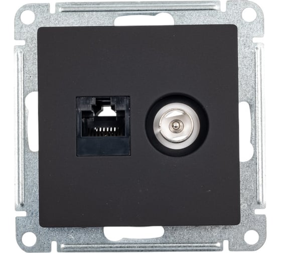 Розетка 2-ая ТВ + компьютерная RJ45 Systeme Electric (Schneider Electric) Atlasdesign карбон кат. 5Е ATN001089 1