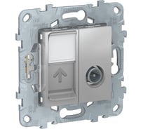 Одиночная TV + компьютерная RJ45 розетка Systeme Electric UNICA NEW категории 6 UTP, 2 модуля NU547030