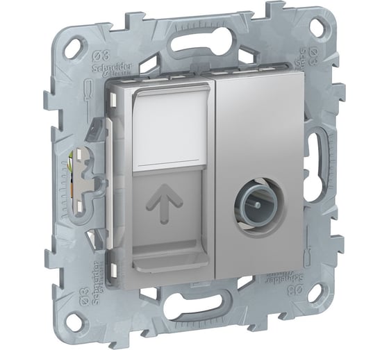 Одиночная TV + компьютерная RJ45 розетка Systeme Electric UNICA NEW категории 6 UTP, 2 модуля NU547030