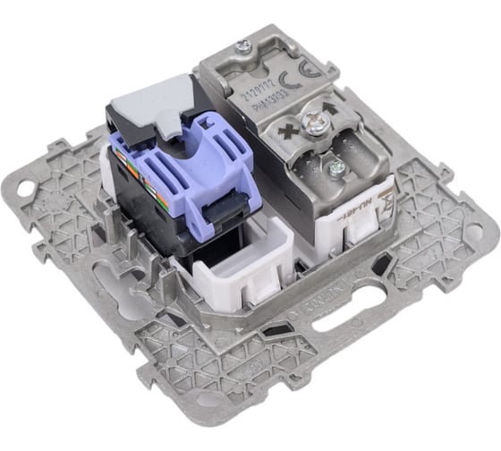 Одиночная TV + компьютерная RJ45 розетка Systeme Electric UNICA NEW категории 6 UTP, 2 модуля NU547054