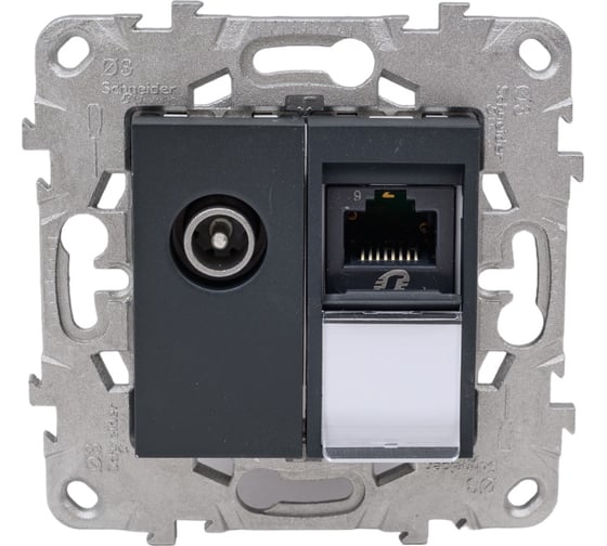 Одиночная TV + компьютерная RJ45 розетка Systeme Electric UNICA NEW категории 6 UTP, 2 модуля NU547054