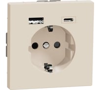Силовая розетка Systeme Electric MERTEN D-Life Сахара 16 A с зарядкой USB A+C 3 A SE MTN2367-6033