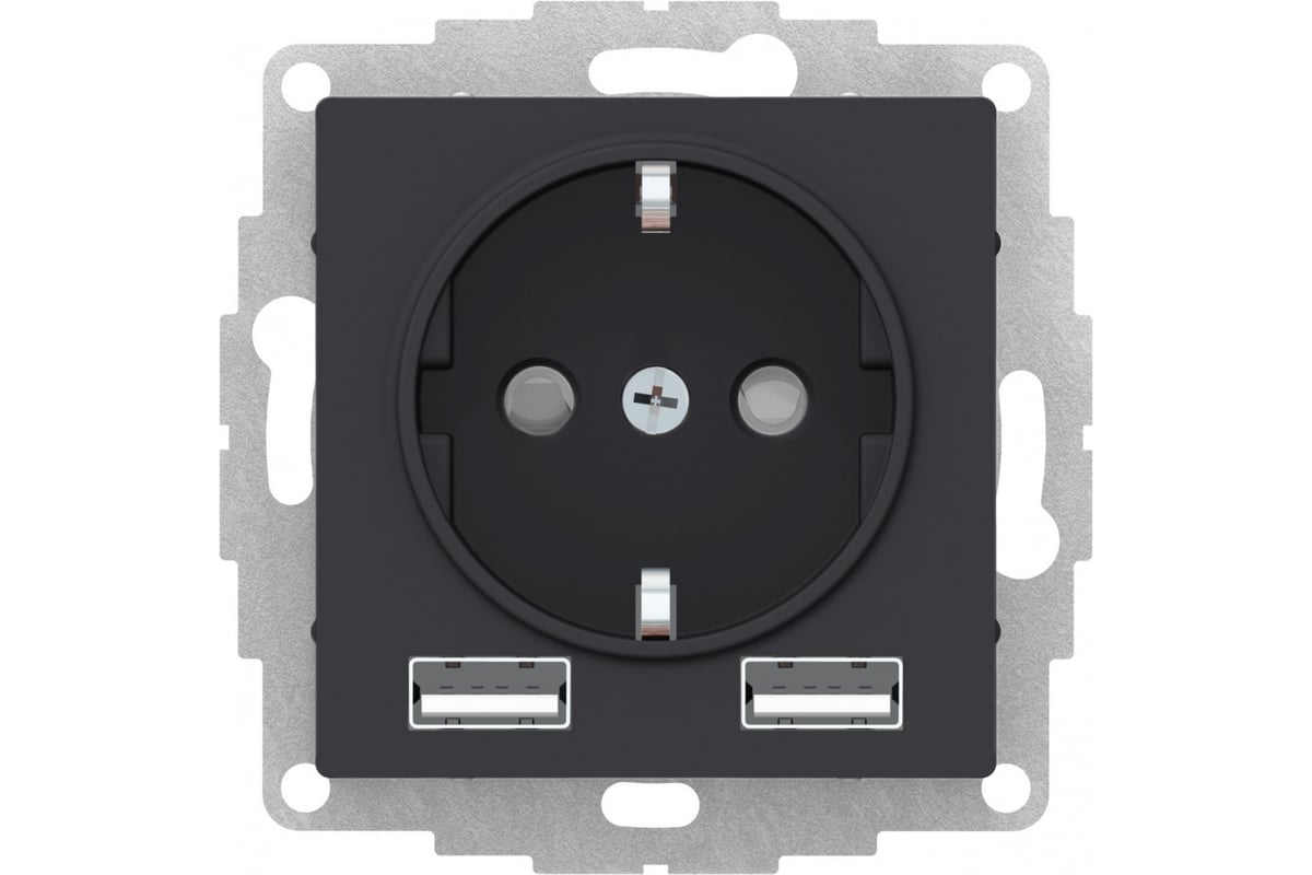 Розетка 16А с 2 USB A+A Schneider Electric AtlasDesign Карбон 5В/2,4А ...