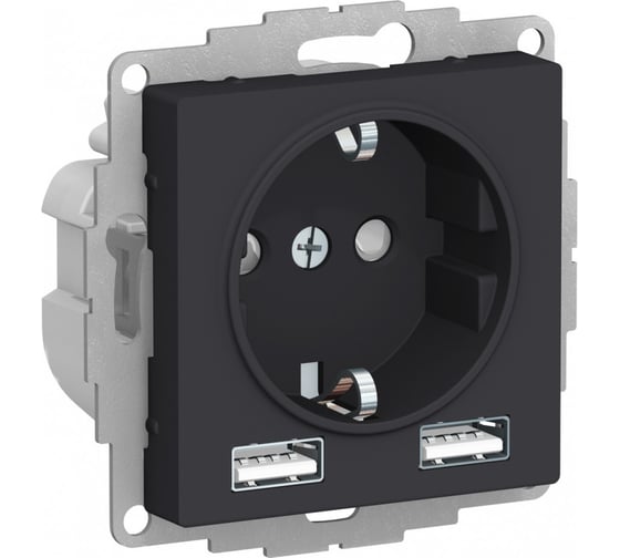 Розетка 16А с 2 USB A+A Systeme Electric AtlasDesign Карбон 5В/2,4А, 2х5В/1,2 А ATN001030