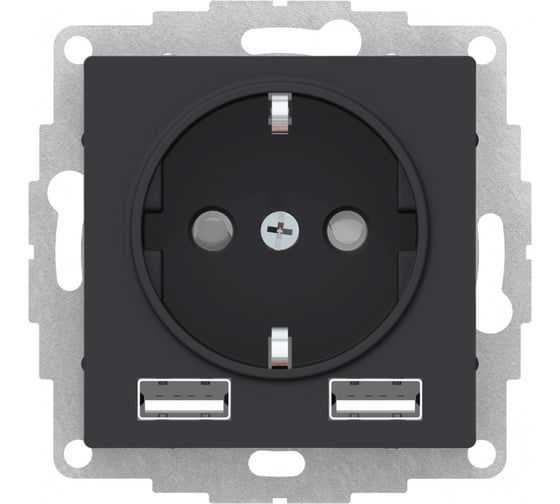 Розетка 16А с 2 USB A+A Systeme Electric AtlasDesign Карбон 5В/2,4А, 2х5В/1,2 А ATN001030