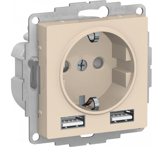 Розетка 16А с 2 USB A+A Systeme Electric AtlasDesign Бежевый 5В/2,4А, 2х5В/1,2А ATN000230