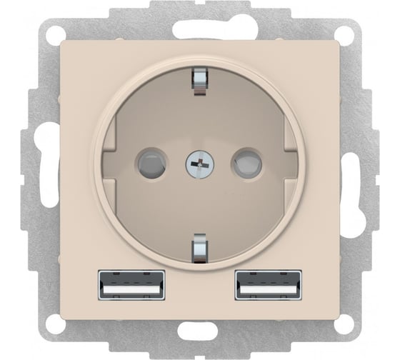 Розетка 16А с 2 USB A+A Systeme Electric AtlasDesign Бежевый 5В/2,4А, 2х5В/1,2А ATN000230