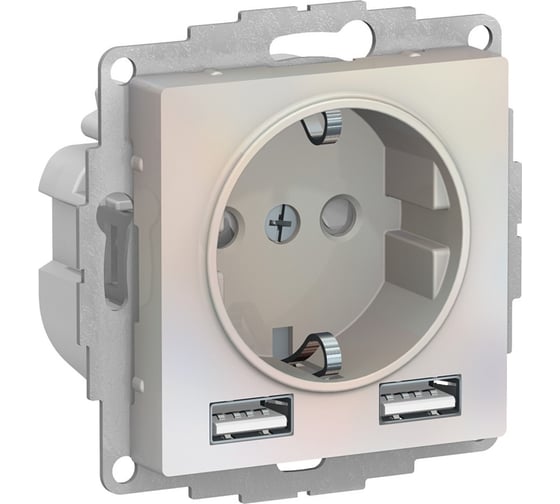 Розетка 16А с 2 USB A+A Systeme Electric AtlasDesign Шампань Жемчуг 5В/2,4А, 2х5В/1,2А ATN000430