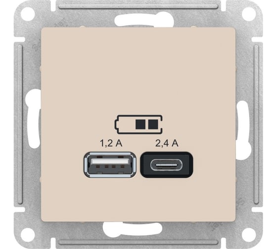 Розетка USB A+С Systeme Electric AtlasDesign Бежевый 5В/2,4А, 2х5В/1,2А ATN000239