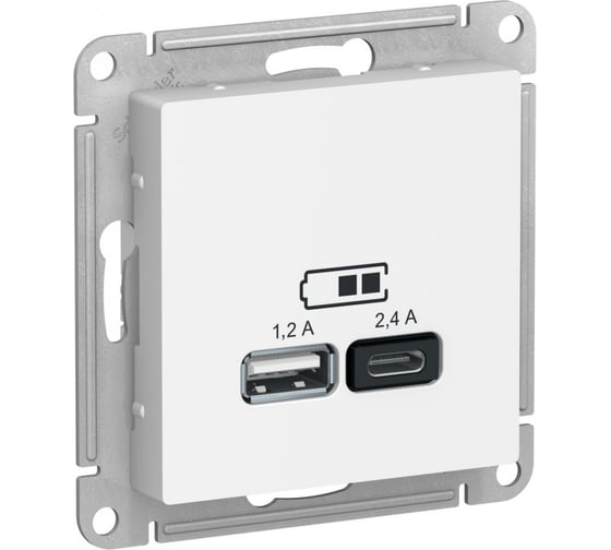Розетка USB A+С Systeme Electric AtlasDesign Белый 5В/2,4 А, 2х5В/1,2 А ATN000139