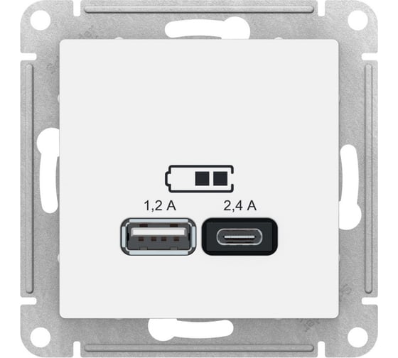 Розетка USB A+С Systeme Electric AtlasDesign Белый 5В/2,4 А, 2х5В/1,2 А ATN000139