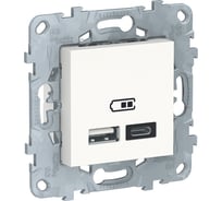 2-местная USB розетка Systeme Electric UNICA NEW тип А+С, 5 В, 2400 мА, белый NU501818