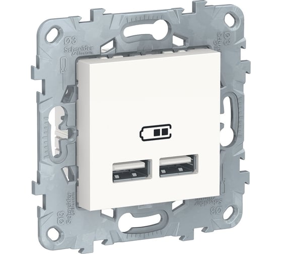 2-местная USB розетка Systeme Electric UNICA NEW тип А+А, 5 В, 2100 мА, белый NU541818