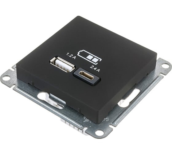 Розетка USB A+С Systeme Electric AtlasDesign Карбон 5В/2,4А, 2х5В/1,2 А ATN001039