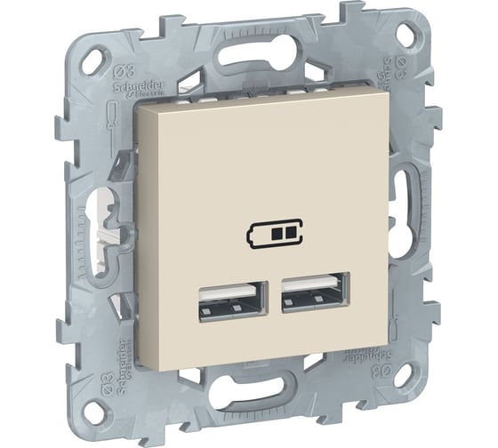 2-местная USB розетка Systeme Electric UNICA NEW тип А+А, 5 В, 2100 мА, бежевый NU541844