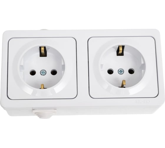 Блок розетка с заземлением + розетка с заземлением NE-AD 16А, 250В, IP22, Murat, Белый, 95-08-08 1