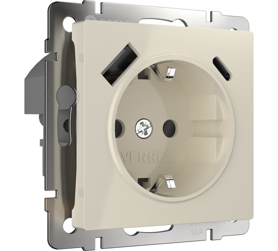 Розетка с заземлением и шторками и USB тип A+C WERKEL W1171703 слоновая кость a056273