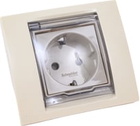 Розетка Systeme Electric Unica New бежевый, с заземлением, со шторками, с крышкой, IP44 NU003744