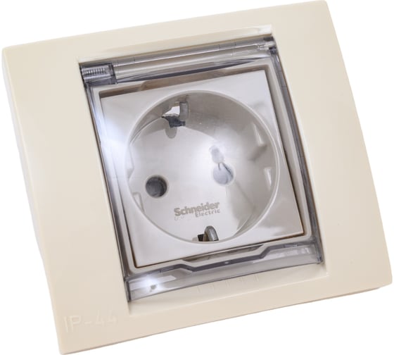 Розетка Systeme Electric Unica New бежевый, с заземлением, со шторками, с крышкой, IP44 NU003744
