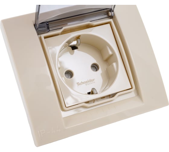 Розетка Systeme Electric Unica New бежевый, с заземлением, со шторками, с крышкой, IP44 NU003744