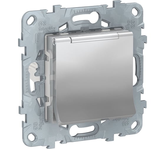 Розетка Systeme Electric UNICA NEW с заземлением, со шторками, с крышкой, 16 А, 250 В, IP40 NU503730TA 1