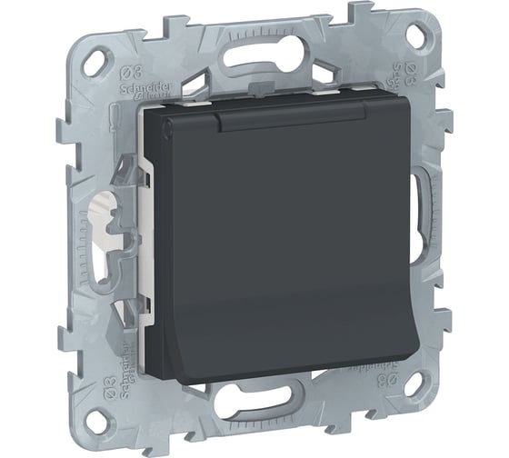 Розетка Systeme Electric UNICA NEW с заземлением, со шторками, с крышкой 16 А, 250 В, IP40 NU503754TA