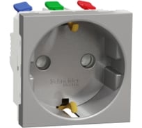 Розетка Systeme Electric Unica Modular алюминий, с заземлением, со шторками SE NU305730