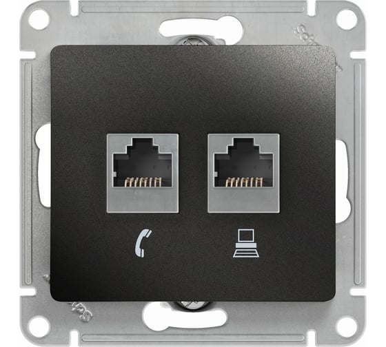 Розетка Systeme Electric Glossa Антрацит 2-ая RJ11+RJ45, кат.5E SE GSL000785