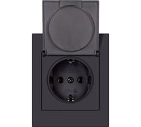 Розетка одноместная SMARTBUY с заземлением с крышкой модульная 16А черная Альтаир SBE-m11b-16-S1-1ZK