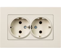 Розетка двойная SMARTBUY с заземлением бежевая с рамкой Нептун SBE-06i-16-S2-Z