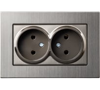 Розетка двойная SMARTBUY без заземления серый никель с рамкой Нептун SBE-06gn-10-S2-N