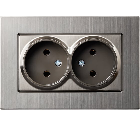 Розетка двойная SMARTBUY без заземления серый никель с рамкой Нептун SBE-06gn-10-S2-N 1