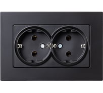 Розетка двойная SMARTBUY с заземлением черная с рамкой Нептун SBE-06b-16-S2-Z