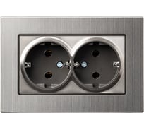 Розетка двойная SMARTBUY с заземлением серый никель с рамкой Нептун SBE-06gn-16-S2-Z