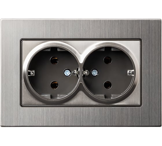 Розетка двойная SMARTBUY с заземлением серый никель с рамкой Нептун SBE-06gn-16-S2-Z 1
